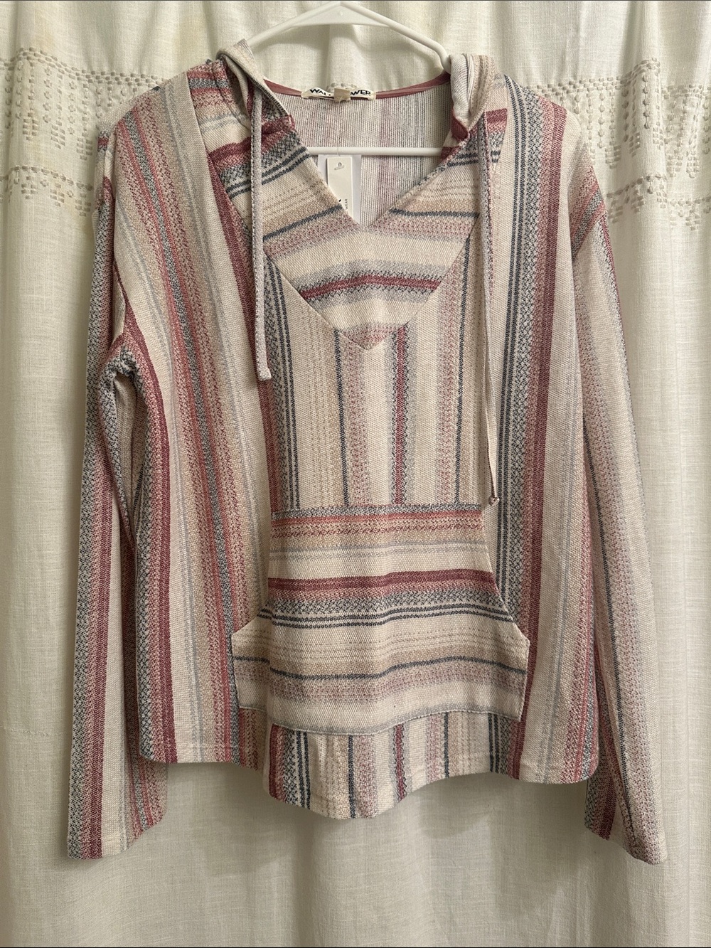 Wallflower Striped Hooded Pullover in Cream and Rose